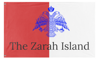 A mockup of the custom flag 'Sarah island flag' on a white background