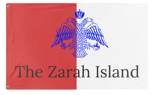 A mockup of the custom flag 'Sarah island flag' on a white background
