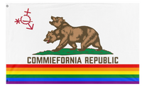 A mockup of the custom flag 'Queer Commiefornia flag' on a white background