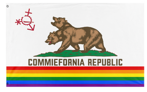 A mockup of the custom flag 'Queer Commiefornia flag' on a white background