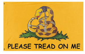 A mockup of the custom flag 'Please Tread On Me flag' on a white background