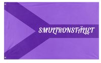 A mockup of the custom flag 'Smultron lilla flag' on a white background