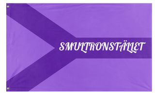 A mockup of the custom flag 'Smultron lilla flag' on a white background