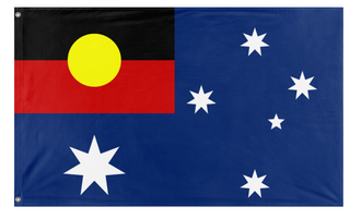 A mockup of the custom flag 'Australia flag with Aboriginal Flag Canton' on a white background