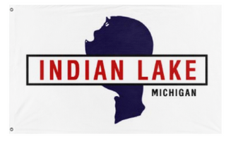 A mockup of the custom flag 'Indian Lake flag' on a white background