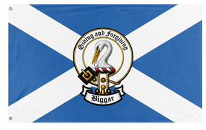 A mockup of the custom flag 'Biggar Crest flag' on a white background