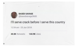 A mockup of the custom flag 'I serve my country flag' on a white background