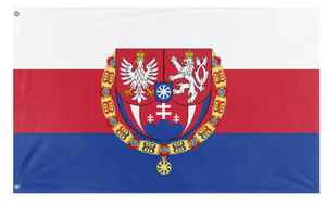A mockup of the custom flag 'Modern Zapadoslavia flag' on a white background