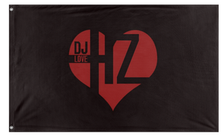 A mockup of the custom flag 'DJ Love Hz flag' on a white background