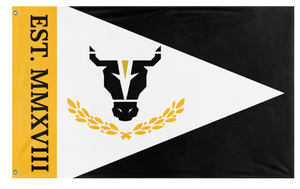 A mockup of the custom flag 'MFC EST flag' on a white background