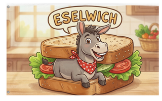 A mockup of the custom flag 'Eselwich flag' on a white background