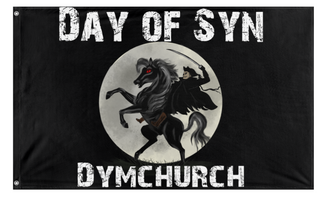 A mockup of the custom flag 'day of syn flag' on a white background