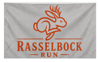 A mockup of the custom flag 'Rasselbock flag' on a white background