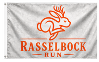 A mockup of the custom flag 'rasselbock flag' on a white background