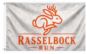 A mockup of the custom flag 'rasselbock flag' on a white background