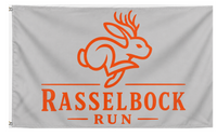 A mockup of the custom flag 'RasselbockRun flag' on a white background