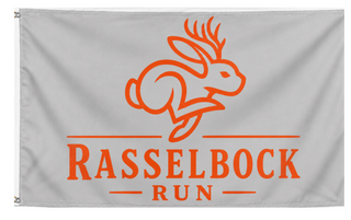 A mockup of the custom flag 'RasselbockRun flag' on a white background