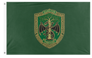 A mockup of the custom flag 'Hamilton family Crest flag' on a white background