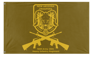 A mockup of the custom flag 'New Arizona Troopers 26th Heavy Infantry Regiment flag' on a white background