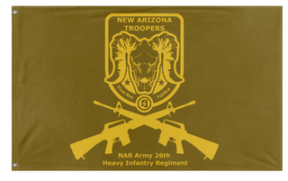 A mockup of the custom flag 'New Arizona Troopers 26th Heavy Infantry Regiment flag' on a white background