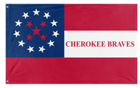 A mockup of the custom flag '1st Cherokee Mounted Rifles Flag' on a white background