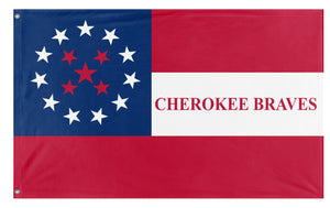 A mockup of the custom flag '1st Cherokee Mounted Rifles Flag' on a white background