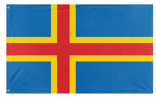A mockup of the custom flag 'Aland Island Flag' on a white background