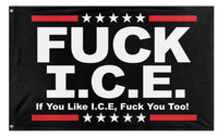 A mockup of the custom flag 'Anti ICE flag' on a white background