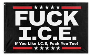 A mockup of the custom flag 'Anti ICE flag' on a white background