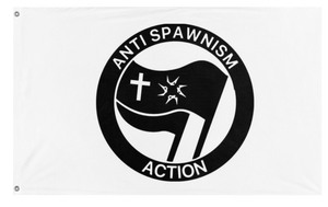 A mockup of the custom flag 'Anti Spawnism Action flag' on a white background