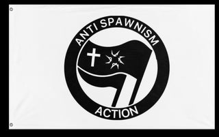 A mockup of the custom flag 'Anti Spawnism Action flag' on a white background