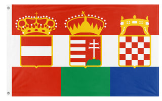 A mockup of the custom flag 'Austria Hungary Croatia Triarchy  flag' on a white background