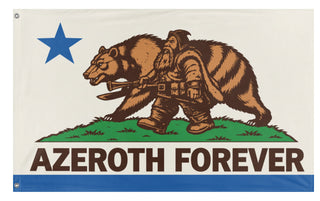 A mockup of the custom flag 'Azeroth Forever flag' on a white background