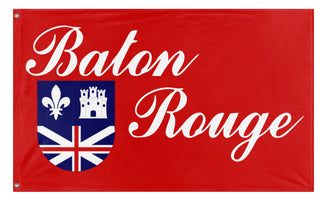 A mockup of the custom flag 'Baton Rouge City Flag' on a white background