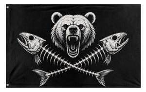 A mockup of the custom flag 'Bear and bones  flag' on a white background