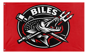 A mockup of the custom flag 'Biles flag' on a white background