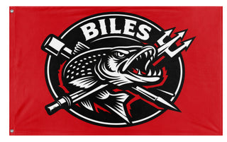 A mockup of the custom flag 'Biles flag' on a white background