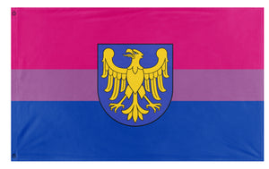 A mockup of the custom flag 'Bisexual Upper Silesia flag' on a white background