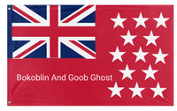 A mockup of the custom flag 'Bokogoob flag' on a white background