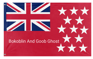 A mockup of the custom flag 'Bokogoob flag' on a white background