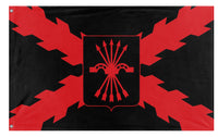 A mockup of the custom flag 'Burgundy Cross Falangist flag' on a white background