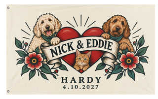 A mockup of the custom flag 'ChatGPT Pet Dogs and Cats flag' on a white background