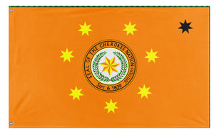 A mockup of the custom flag 'Cherokee Nation Flag' on a white background
