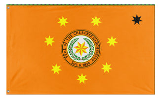 A mockup of the custom flag 'Cherokee Nation Flag' on a white background