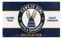 A mockup of the custom flag 'Conejo simi flag' on a white background
