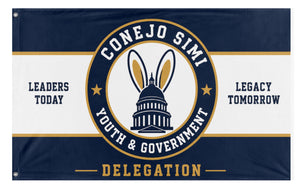 A mockup of the custom flag 'Conejo simi flag' on a white background