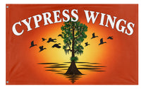A mockup of the custom flag 'Cypress Wings flag' on a white background