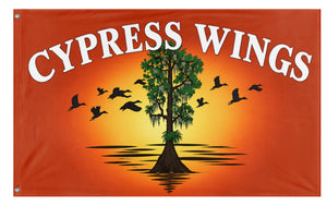 A mockup of the custom flag 'Cypress Wings flag' on a white background
