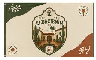 A mockup of the custom flag 'ELBACIENDA flag' on a white background