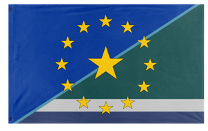 A mockup of the custom flag 'European-River Union flag' on a white background